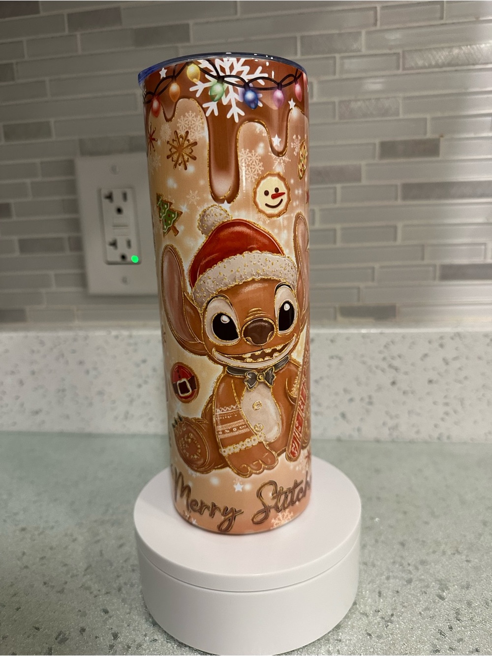 Disney Stitch Holiday Gingerbread Tumbler - Brown, Red, White, Blue